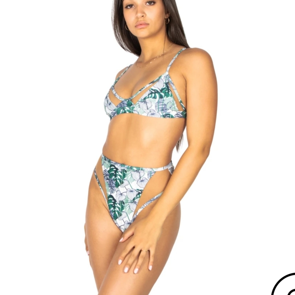 Bycassandre palms floral green bikini size S high